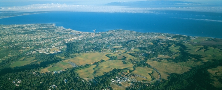 Aerial view of Santa Cruz and the Monterey Bay.
