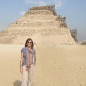 Elaine Sullivan in front of a pyramid